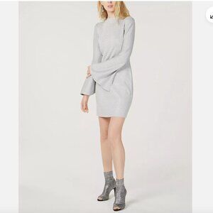 INC Bell-Sleeve Sweater Dress, Silver, Size L